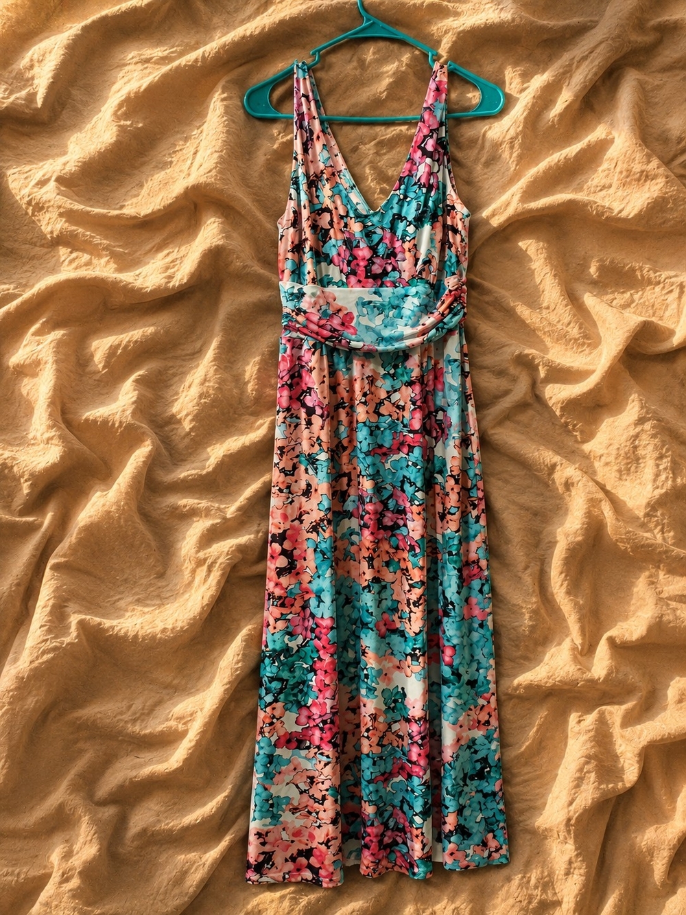 London Times Floral Maxi Dress in Teal and Pink